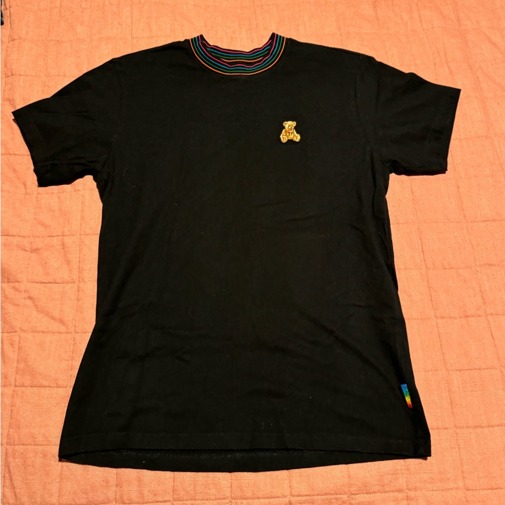 Teddy Fresh Black Tee with Rainbow Collar